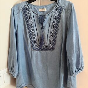 Vintage America Light Blue Embroidered Blouse